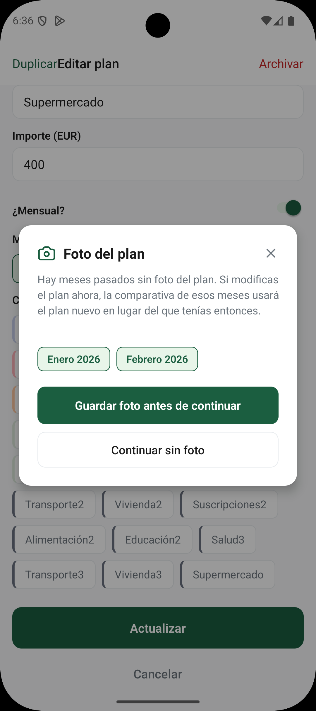 Aviso de foto del plan