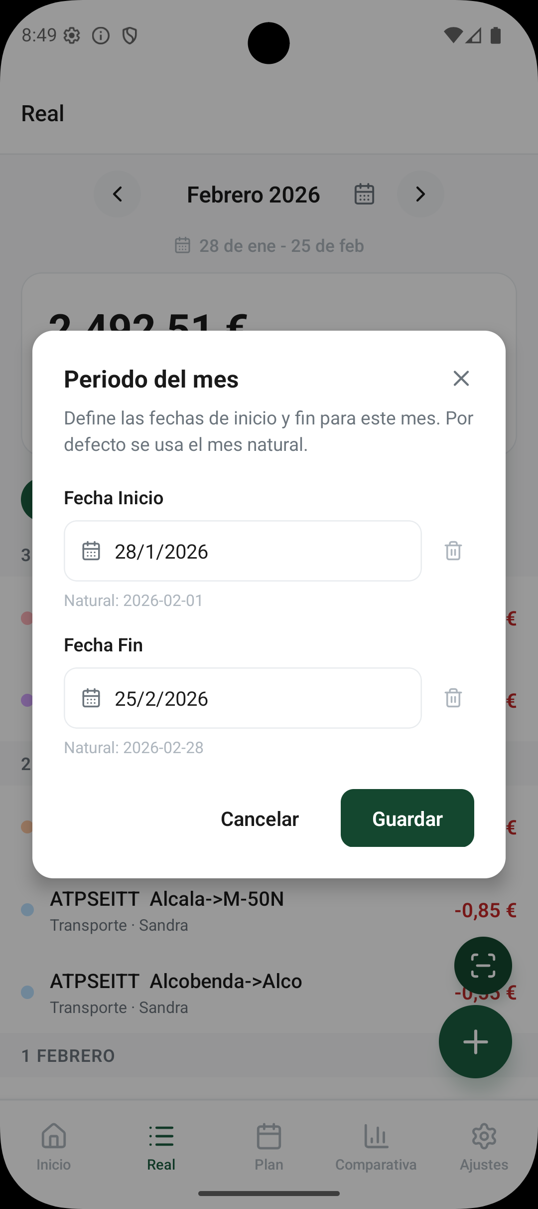 Periodo personalizado