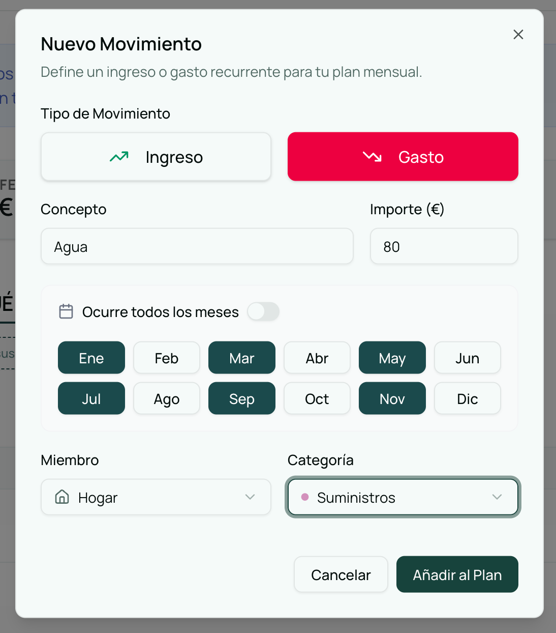 Añadir movimiento planificado